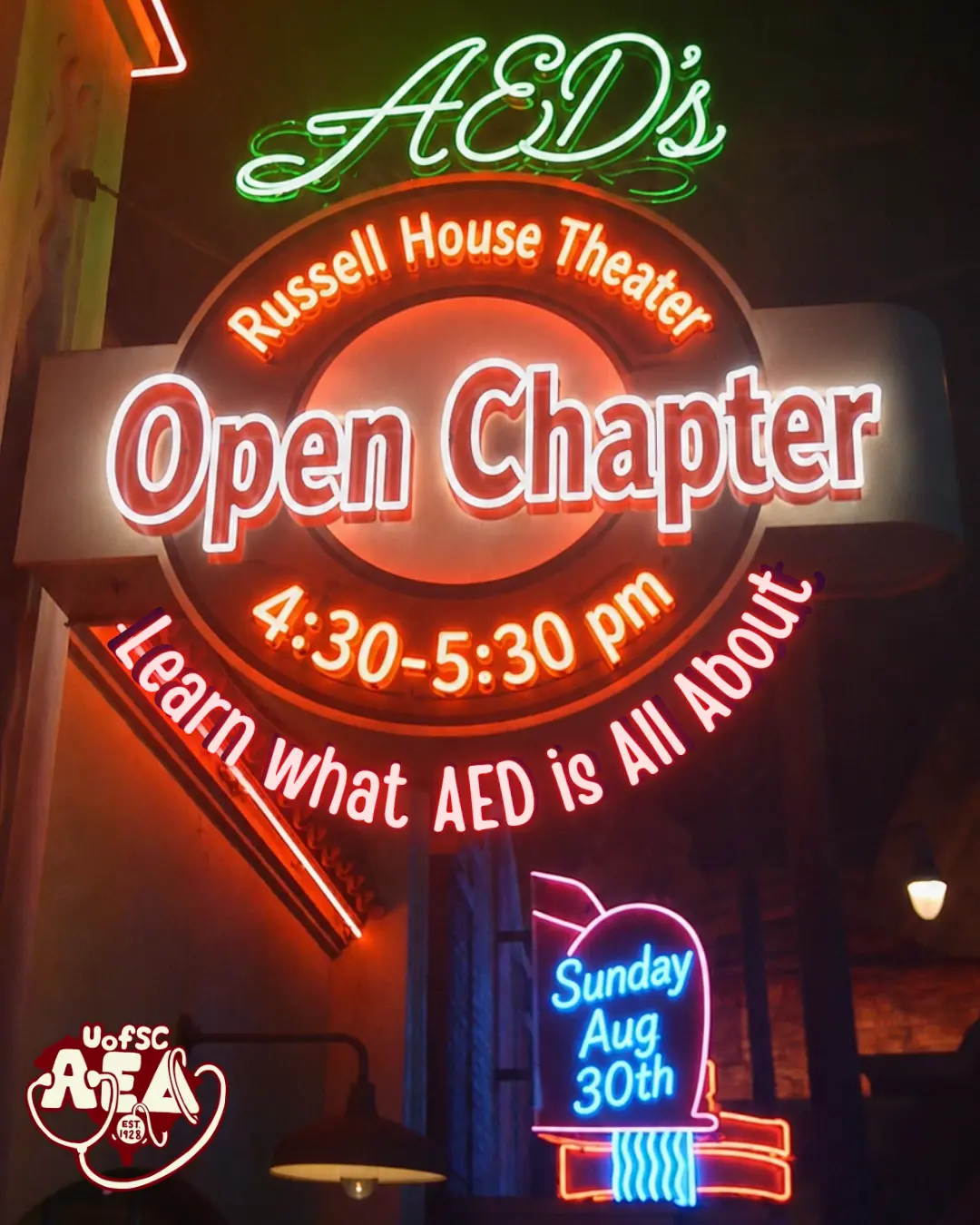 AED Open Chapter - Sunday, Aug 30, 4:30–5:30 PM, Russell House Theater